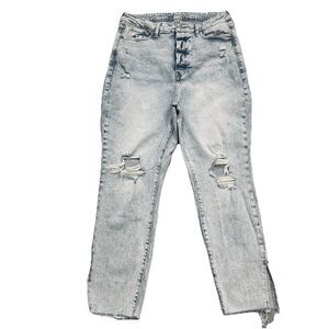 Old Navy High Rise OG Straight Button Fly Jeans 14 (32x26.5) Blue Distress Women